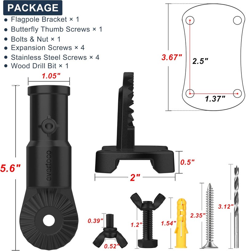 evertoco Heavy Duty T304 Stainless Steel Flag Pole Bracket - 180° Adjustable Flag Pole Holder for House with Two Installation Methods, Flag Mount for 1" Diameter Pole, Wind Resistant&Rust Free Black - Image 4